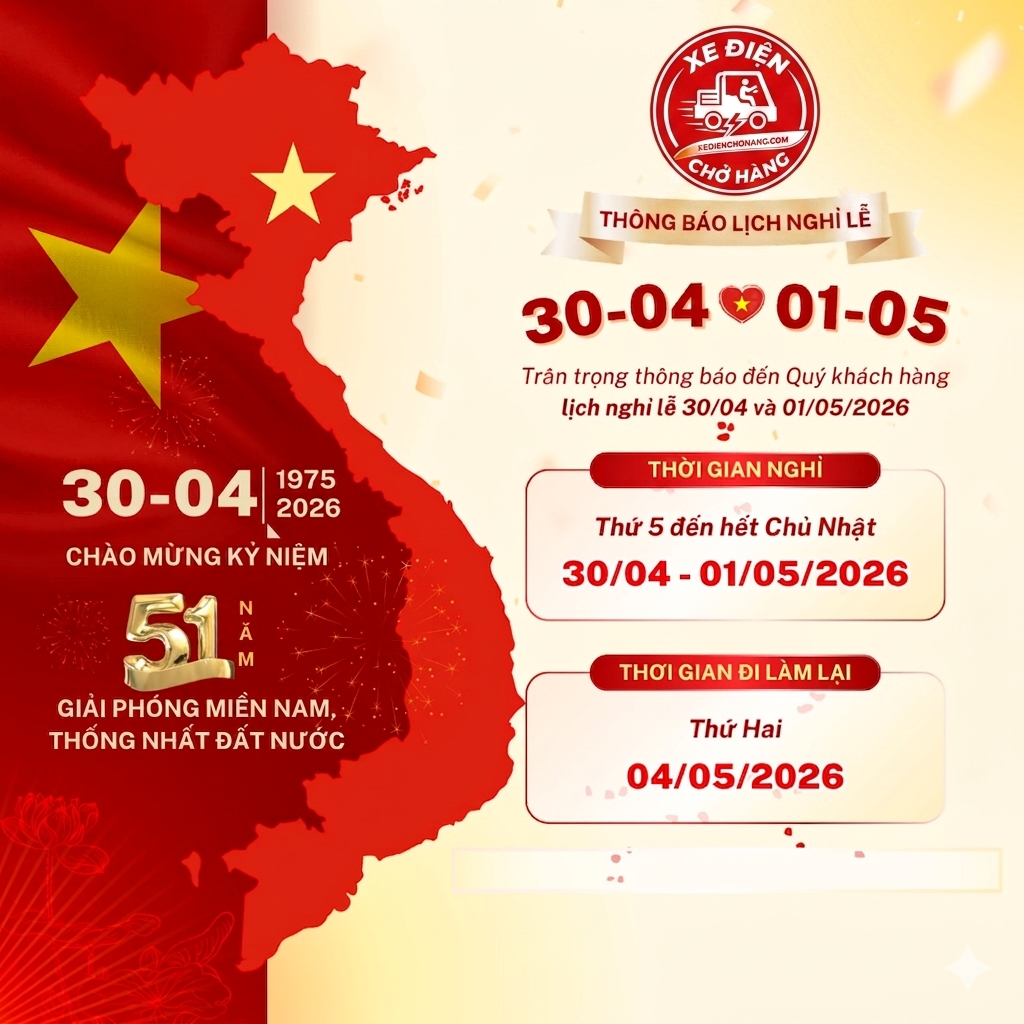 Xe Điện chở hàng | thông báo lịch nghỉ lễ 30/04 & 01/05 năm 2026
