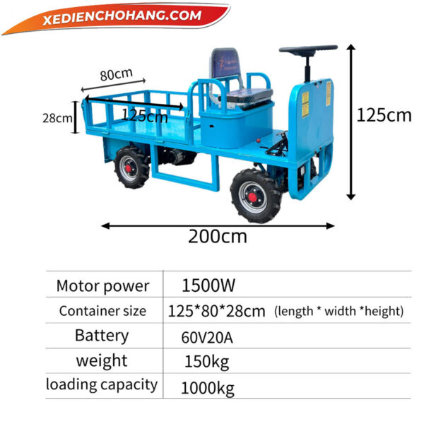 Xe Điện chở hàng | xe điện 4 bánh chở vật liệu, tải trọng 1000kg icdpip04