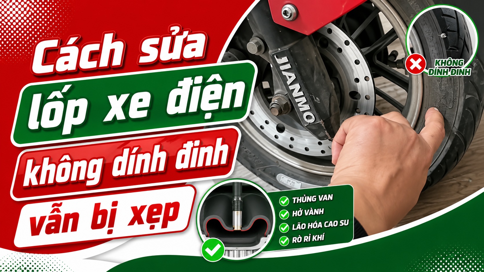 Cách sửa lốp xe điện không dính đinh vẫn bị xẹp
