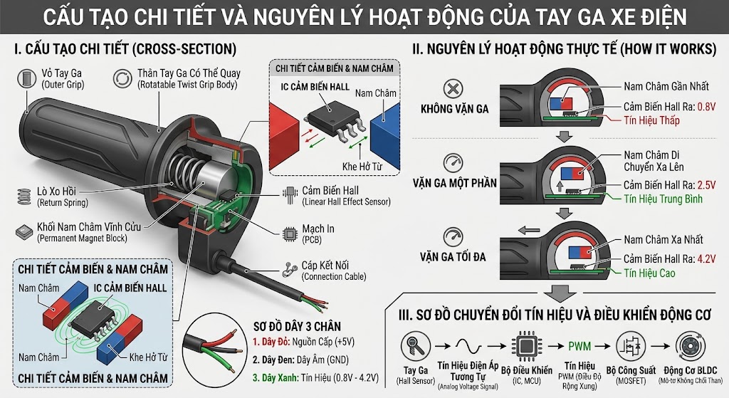 Chi tiet cau tao tay ga xe dien va nguyen ly hoat dong thuc te - Xe Điện Chở Hàng