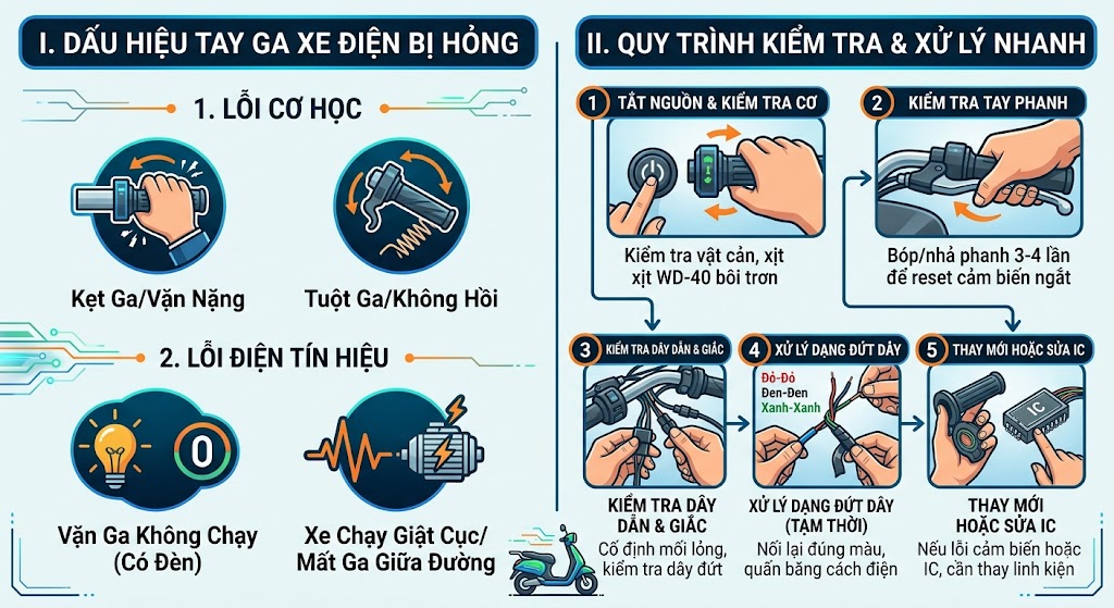 Chi tiết cấu tạo tay ga xe điện và nguyên lý hoạt động - Xe Điện Chở Hàng Dấu hiệu tay ga xe điện bị hỏng và cách kiểm tra xử lý