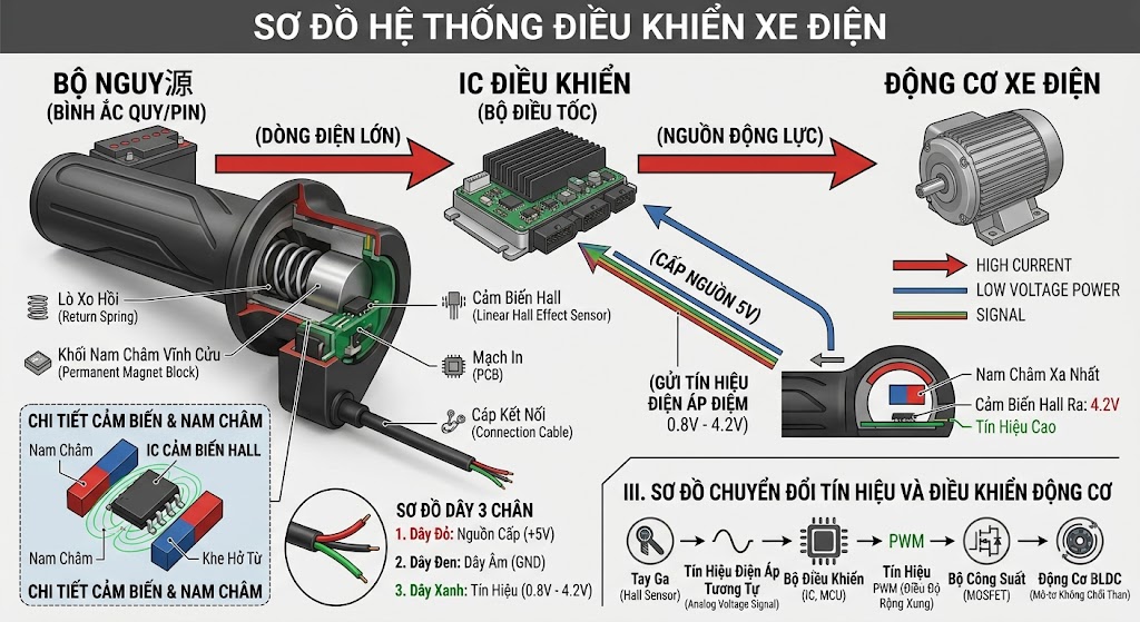 Chi tiết cấu tạo tay ga xe điện và nguyên lý hoạt động - Xe Điện Chở Hàng Sơ đồ hệ thống điều khiển xe điện