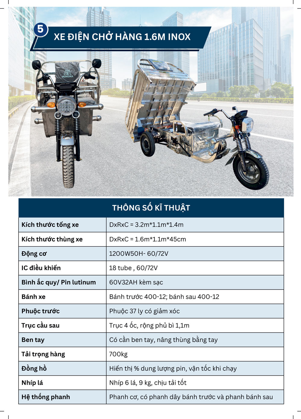 Xe Điện Chở Hàng 1.6M INOX